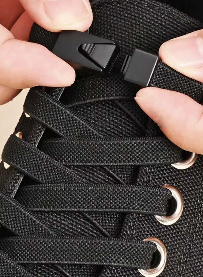 Pair of Elastic Self Lacing Shoe Straps with Interchangeable Buckles Adjustable Durable Shoe Accessories for Men Women Sports Casual Shoes Ideal for Daily Activewear  Outdoor Activities,Black - Image 1